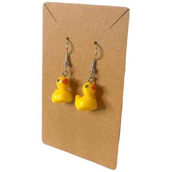 NEW! Rubber Ducky Dangle Earrings, Hanging Duck Pendant Resin Earrings Yellow - Picture 2 of 8